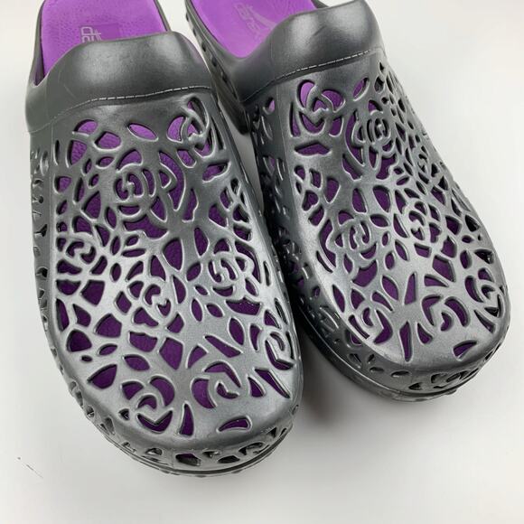 Dansko Pippa Clogs Cut Out Grey Silver Jelly Slip On Women's 39 US 8.5 9 - Picture 4 of 11